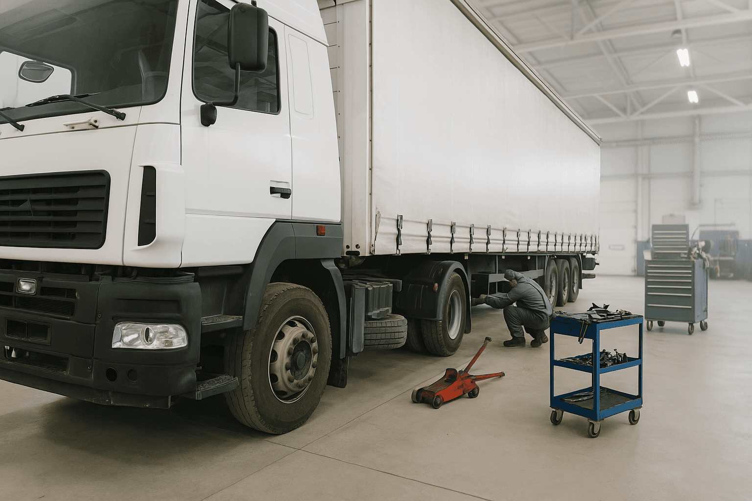 Heavy-duty truck service bay and equipment in Winnipeg, Manitoba
